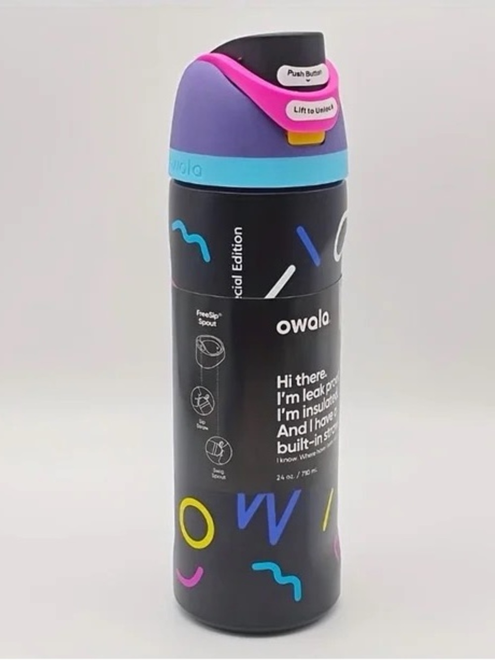 Owala 32oz Purple & Black Insulated birthday bash special Water Bottle